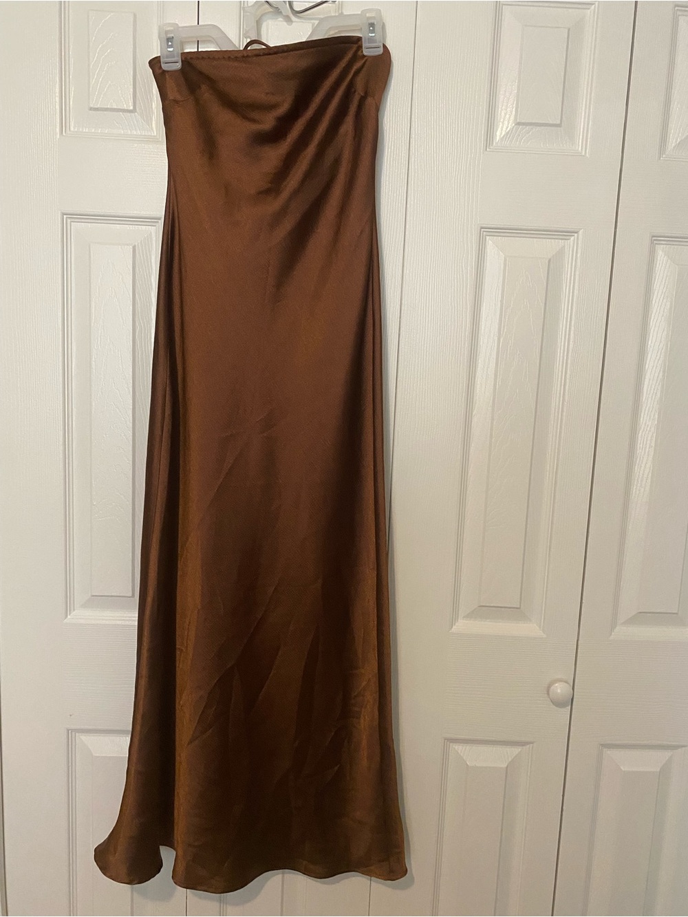 Forever 21 Copper-Brown Satin Strapless Maxi Dress size S